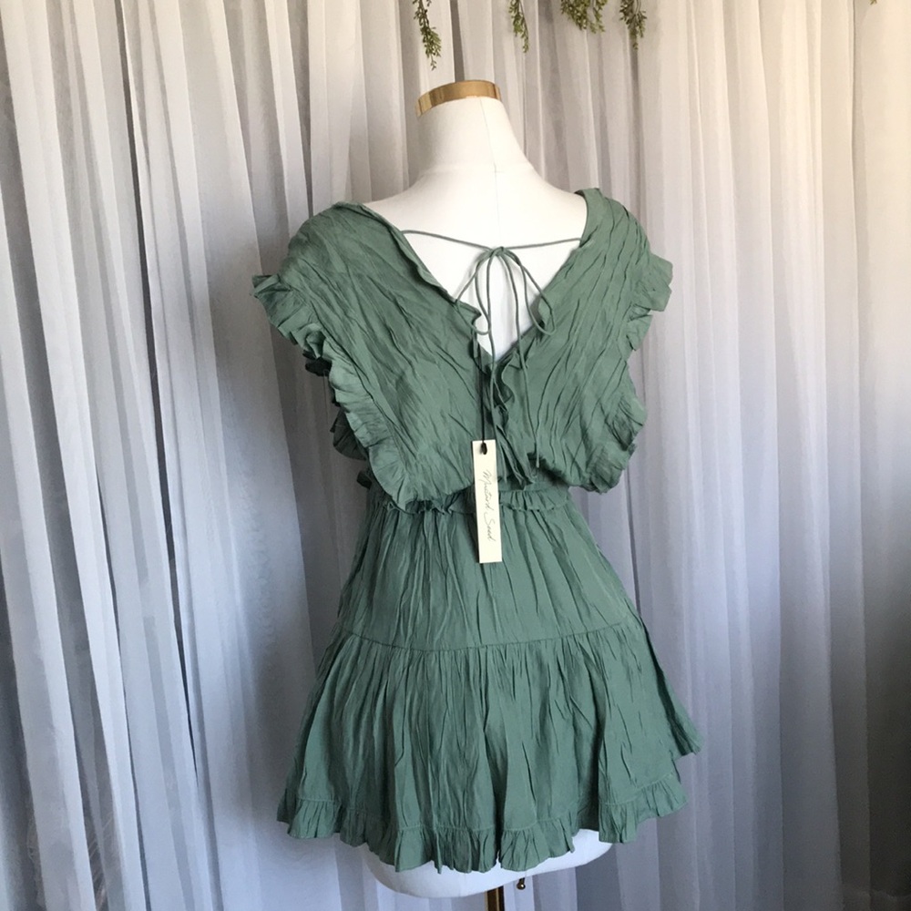 Sage Green Ruffle Mini Dress - Picture 7 of 8